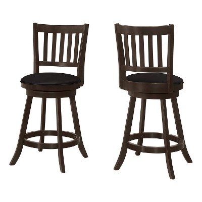 Monarch Specialties Bar Stool Set Of 2 Swivel Counter Height Kitchen Wood Pu Leather Look Brown Black Transitional