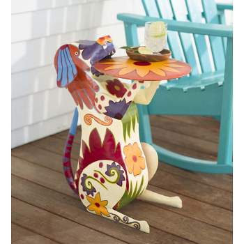 Plow & Hearth - Folk Art Painted Metal Dog Side Table for Indoor or Outdoor Use