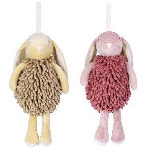 REGALWOVEN Cute Cartoon Rabbit Shape Fuzzy Ball Soft Absorbent Chenille Hand Towel 2 Pack 6" x 14" - 1 of 4