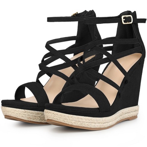 Black criss cross wedges clearance
