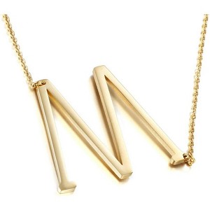 Large Sideways Initial Pendant Necklace 18K Gold Plated Stainless Steel - 1 of 4