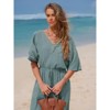 EXLURA Women's 2025 Summer Jumpsuits Casual Dressy One Piece Deep V Neck Batwing Short Sleeve Wrap Waist Romper with Pockets - 4 of 4