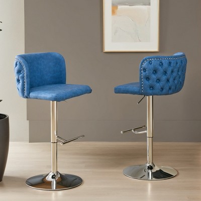 2pcs Swivel Barstools Adjusatble Seat Height With Chrome Base, Modern PU Upholstered Bar Stools with the whole Back Tufted - Leovsnove