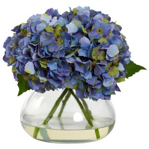 Nearly Natural Large Blooming Hydrangea with Vase, Blue - 1 of 4