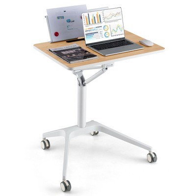 Tangkula Pneumatic Standing Desk Rolling Adjustable Laptop Cart Podium Detachable Holder