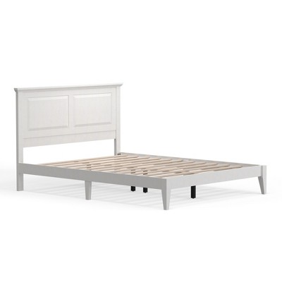 Queen White Oak Cottage Style Platform Bed with Headboard
