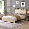 Queen Size Bed Frame with 2 Storage Drawers, Lined Fabric Upholstered Headboard with Charging Station, Storage Shelf, No Box Spring Needed, Beige - 3 of 4