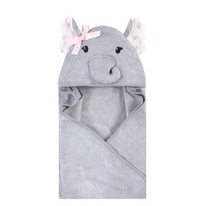 Hudson Baby Infant Girl Rayon from Bamboo Animal Hooded Towel, Floral Elephant, One Size - 1 of 2