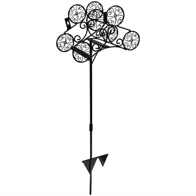 Sunnydaze 125 Foot Capacity Free-Standing or Wall-Mounted Metal Clover Design Garden Hose Holder for 5/8" Hose, Black