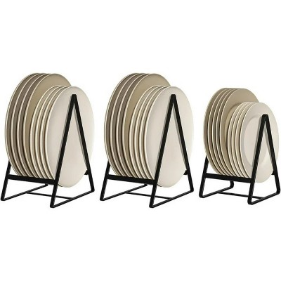 LunaLulinlk 3 Pack Triangle Plate Holders Organizers Upright Cabinet Dish Drying Racks Metal Plate Dish Organizers Racks Stands,2 Large and 1 Small