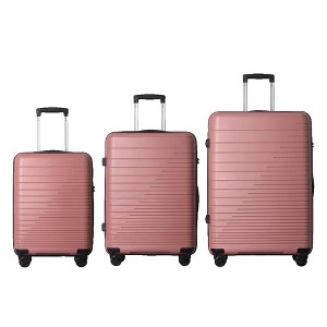MAYEERTY 3 Piece Lightweight Luggage Set, PP Hardshell Carry on Suitcase with Spinner Wheels & TSA Lock, Pink - 20"/24"/28" - 1 of 4