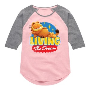 Girls' - Garfield - Living The Dream Shirt Tail Raglan Graphic T-shirt - 1 of 3
