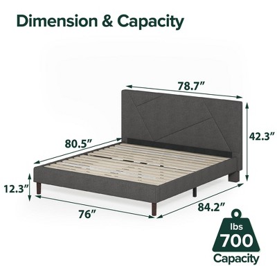 King Gray Upholstered Platform Bed with Geometric Headboard