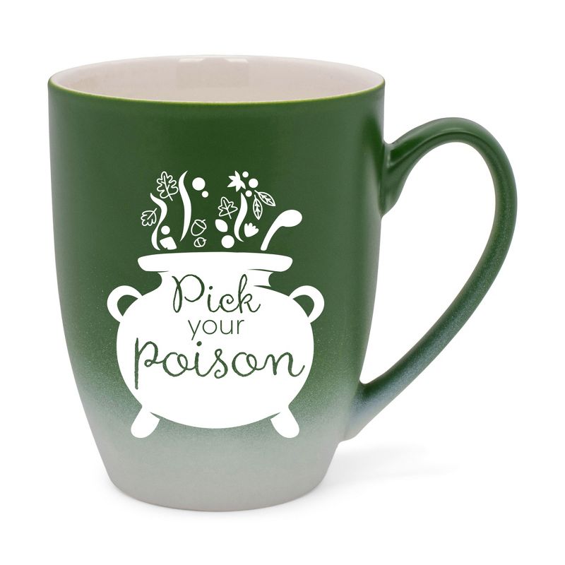 Elanze Designs Pick Your Poison Two Toned Ombre Matte Green and White 12 ounce Ceramic Stoneware Coffee Cup Mug, 1 of 2