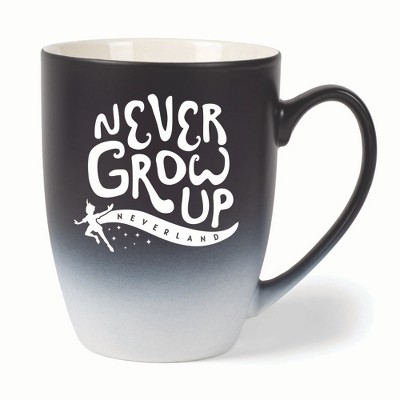 Elanze Designs Never Grow Up Neverland Two Toned Ombre Matte 10 ounce New Bone China Coffee Tea Cup Mug, Black and White
