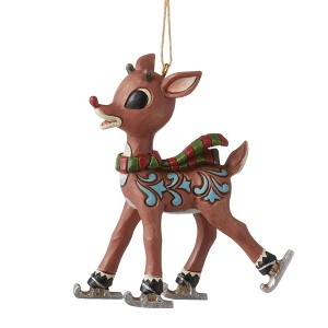 Jim Shore 3.5 Inch Rudolph Ice Skating Hanging Ornament Red Nosed Reindeer Traditions Tree Ornaments - 1 of 3