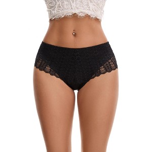 INSPIRE CHIC Women's Mid Rise Breathable Soft Lace Overlay Underwear Seamless Hipster Briefs - 1 of 4
