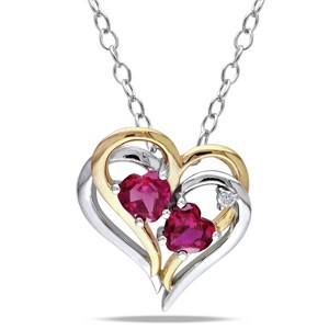 EVERLY JEWELRY  |   Yellow & White Plated Sterling Silver 0.02 CT Diamond TW & 1 1/6 CT TGW Created Ruby Heart Pendant With Chain - 1 of 4