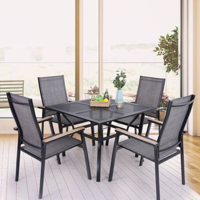 5pc Patio Dining Set with Mesh Square Table & Aluminum Frame Sling Chairs - Captiva Designs