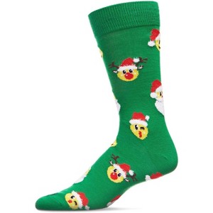 Memoi Men's Smiley Face Santa Holiday Novelty Crew Socks Green 10-13 - 1 of 4