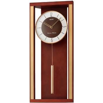 Seiko Modern Deco Wall Clock with Pendlum and Dual Chimes - Brown