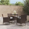 vidaXL 5 Piece Patio Bistro Set with Cushions Brown and White Poly Rattan - 2 of 4