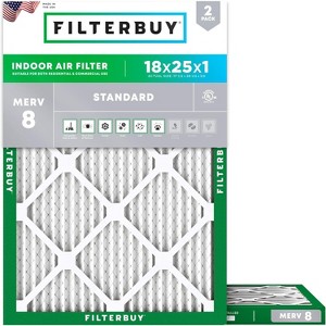 Filterbuy 18x25x1 Air Filter (2-Pack), Pleated MERV 8 Dust Defense Replacement HVAC AC Furnace Filters (Actual Size: 17.50 x 24.50 x 0.75) - 1 of 4