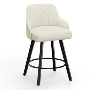 Thick Padded Cushion Wood Legs Modern Bar Stool With 360° Rotation - 1 of 4