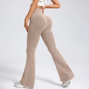 BABYYER Women Ribbed Flare Leggings, High Waist Stretchy Yoga Pants, Lightweight Workout Fitness Trousers - 1 of 4