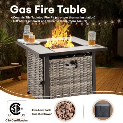 Gray Rattan 7-Person Outdoor Patio Set with Fire Pit