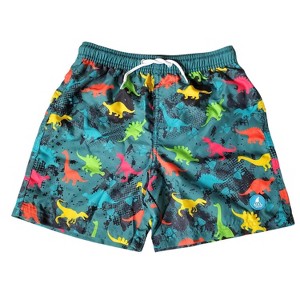 Heat Swimwear Boys Printed Tie Front Swim Trunk Board Shorts, Dinos - 1 of 2