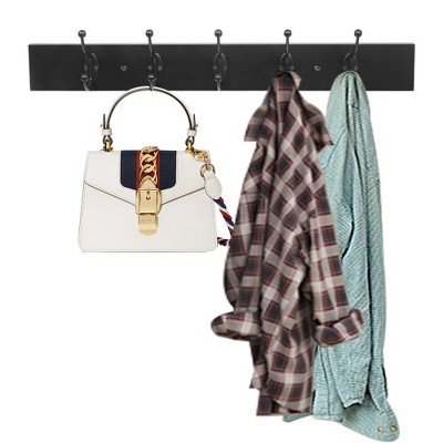 Phiestina Wall-Mounted Farmhouse Coat Rack with 5 Standard Hooks - Black