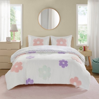 Full/Queen Multicolor Floral Chenille Kids Duvet Cover Set