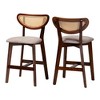 Baxton Studio 2pc Dannell Fabric and Wood Counter Height Barstools: Mid-Century Rattan Backrest - 2 of 4
