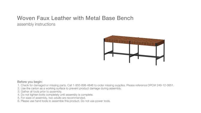 Woven Faux Leather with Metal Base Bench Brown - Threshold&#8482;, 2 of 7, play video