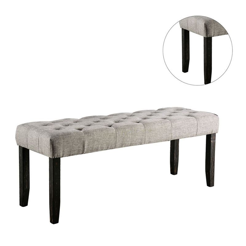 Simple Relax Linen-like and Wood Bench with Button Tufted Design, 4 of 9