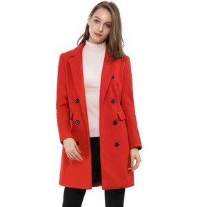 Allegra K Women's Elegant Notched Lapel Double Breasted Long Sleeve Winter Overcoat - 1 of 4