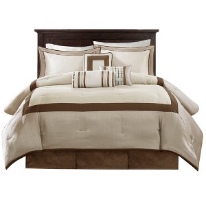 Gulches Series Taupe Brown Neutral Transitional Colorblock Polyoni with Polyester Fill King 7 Piece Comforter Set Blanket - 1 of 4