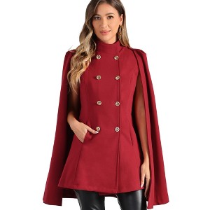 Allegra K Women's Winter Slit Sleeve Double Breasted Cloak Coat - 1 of 4