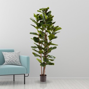 Fiddle Leaf Fig Tree - 72-Inch Fake Plant with Pot and Natural Feel Leaves for Home or Office - Artificial Plants Decor for Indoors by Pure Garden - 1 of 4