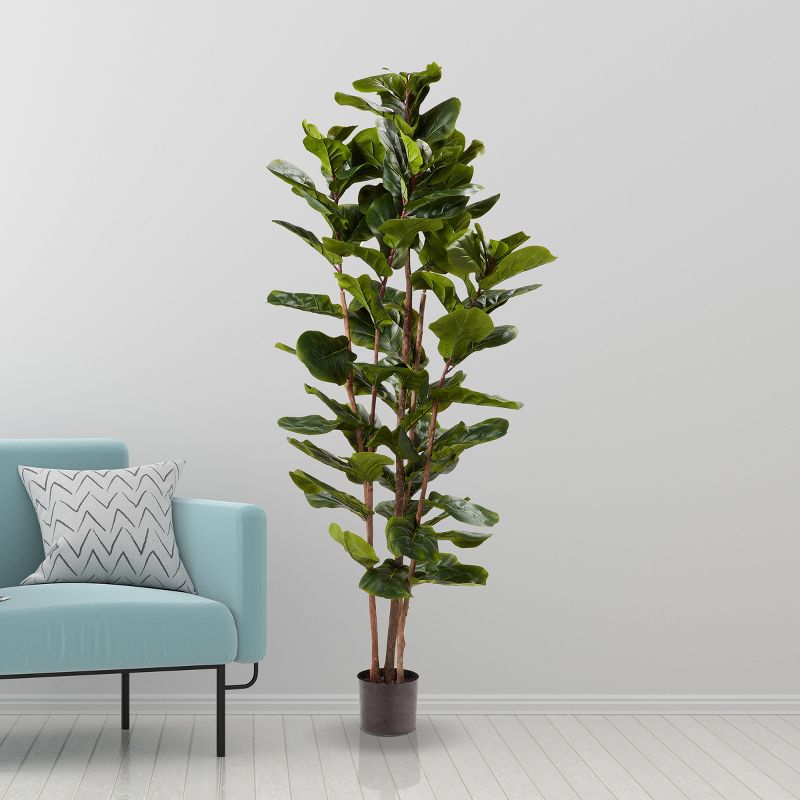 Fiddle Leaf Fig Tree - 72-Inch Fake Plant with Pot and Natural Feel Leaves for Home or Office - Artificial Plants Decor for Indoors by Pure Garden, 3 of 10