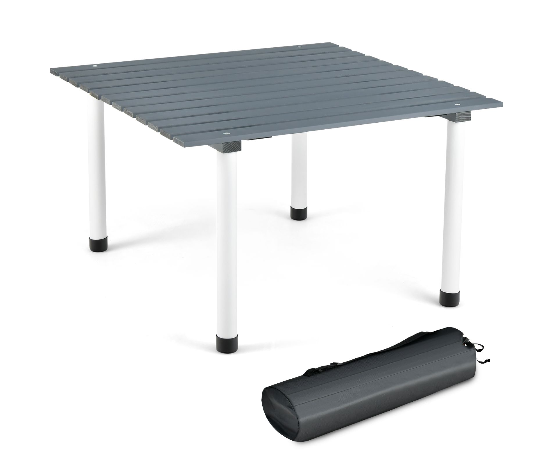 Gymax Folding Picnic Table for 4-6 People Wooden Roll Up Travel Camping Table with Carrying Bag Portable Lightweight Floor Table for Backyard BBQ