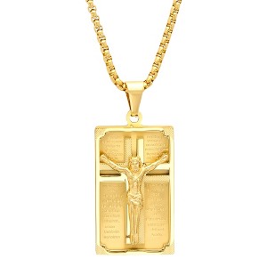 Steeltime 24" 18k gold plated stainless steel crucifix padre nuestro prayer frame pendant - 1 of 4