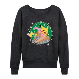 Women's - Pokémon - Pikachu Sled Lightweight French Terry Wide Neck Long Sleeve Shirt - 1 of 4