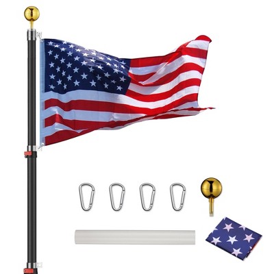 20 Ft Black Aluminum Telescoping Flag Pole Kit with Gold Ball Finial