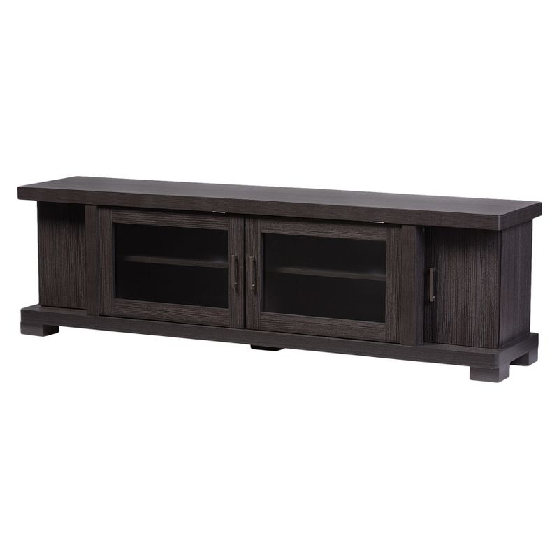 Viveka Wood Cabinet with 2 Glass Doors and 2 Doors TV Stand for TVs up to 75&#34; Dark Brown - Baxton Studio, 1 of 6