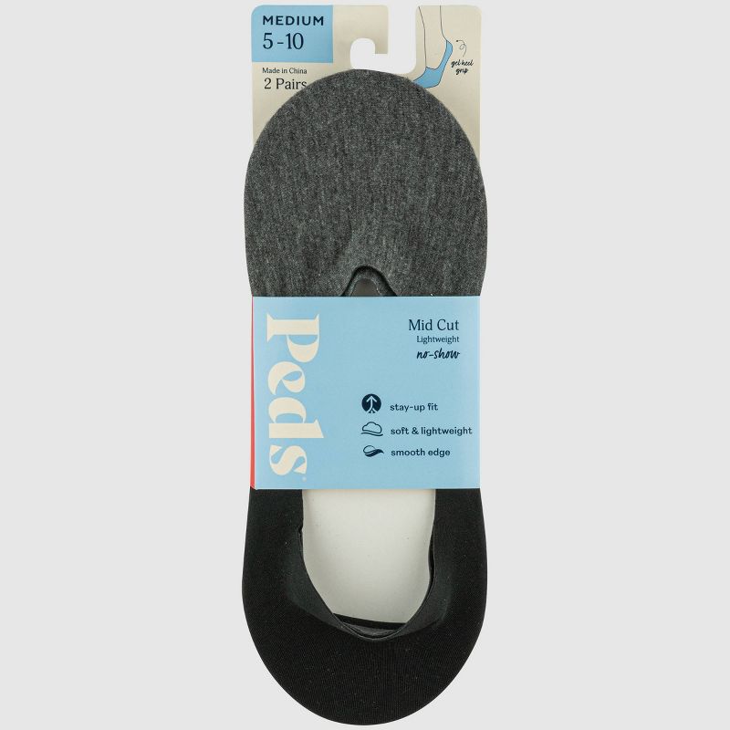 Peds Women&#39;s 2pk Smooth Edge Mid Cut Liner Socks - Black/Gray 5-10, 2 of 7