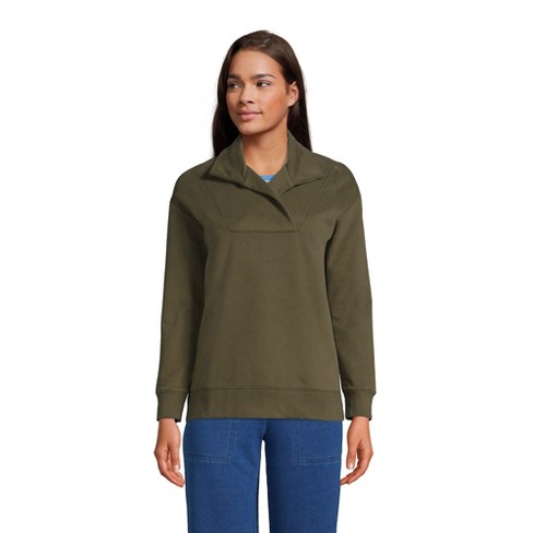 Lands' End Womens Serious Sweats Long Sleeve Collared Pullover Forest Moss  Regular X-Small at  Women's Clothing store