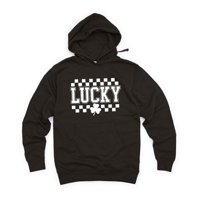 Simply Sage Market Women's Graphic Hoodie Checkered Lucky Shamrock