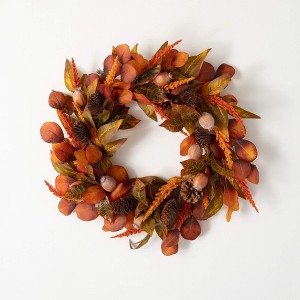 Sullivans 26" Mixed Fall Leaf & Wheat Wreath; Multicolored - 1 of 3